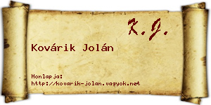 Kovárik Jolán névjegykártya
